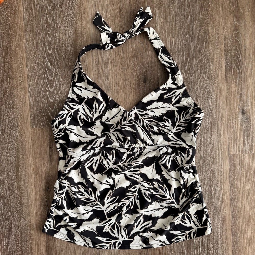 Lands’ End Black and White Floral Halter Swim Top